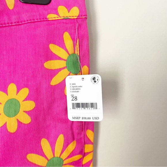 Free People Youthquake Sunflower Printed Crop Flare Pant Lipstick Pink 28 NWT - Picture 4 of 11
